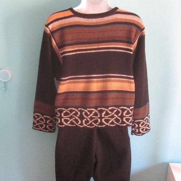 Bill Baber Handknit Edinburgh Scotland Brown Stripe Crop Cardigan Sweater Size M - Picture 12 of 12